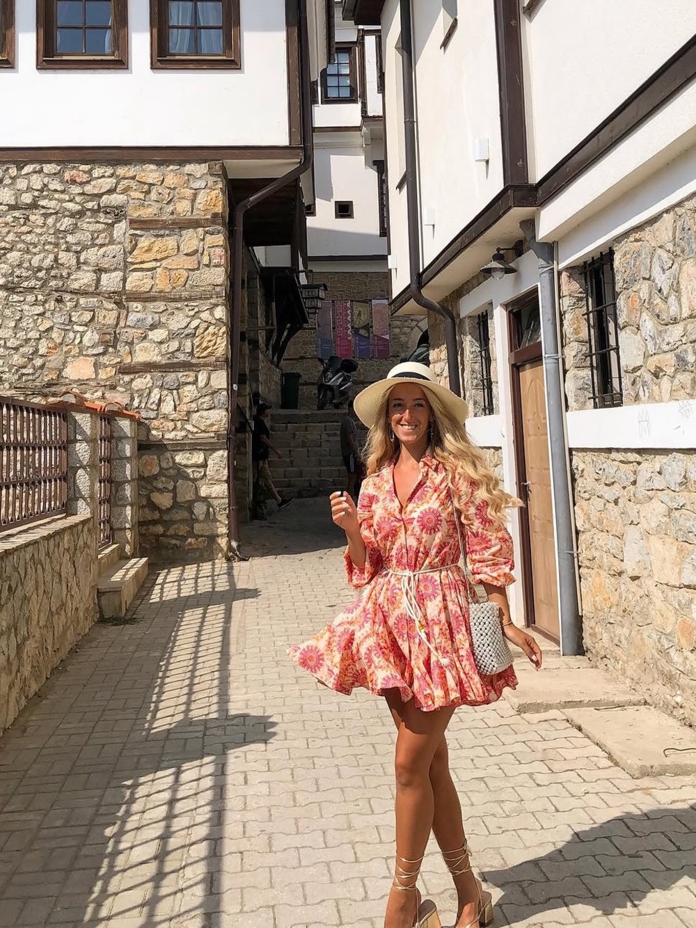 Zara Pink Floral Mini Dress with Tie Waist